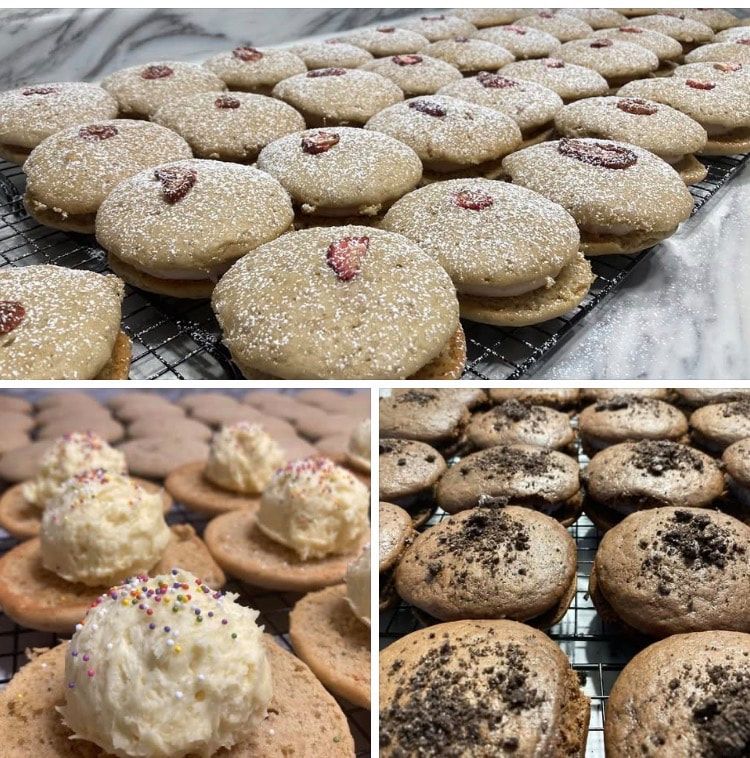 Collage of strawberry, birthday cake and Oreo whoopie pies