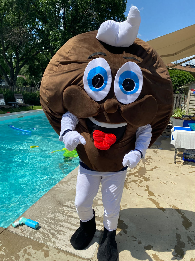 Pie the mascot at a pool party